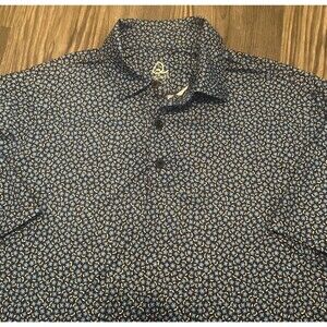 DEOLAX Men's Golf Style Polo Shirt Stretch Performance Blue Floral Print Size XL